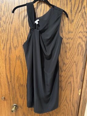 H by Halston Black One-Shoulder Twist-Knot Dress